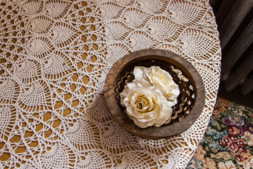 Tablecloth and roses, photograph