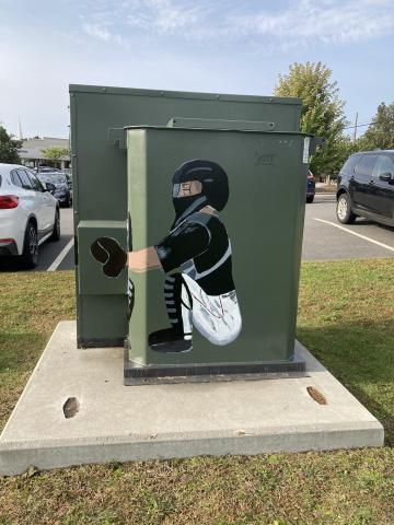 Baseball theme utility box decoration on Skillings Field