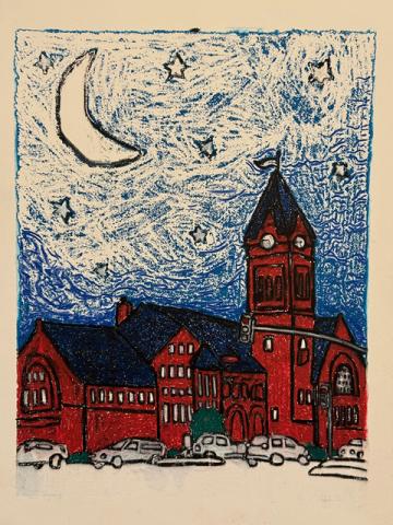 Town Hall under half moon