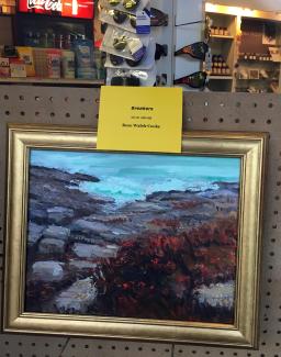 Seacoast painting of surf and rocks
